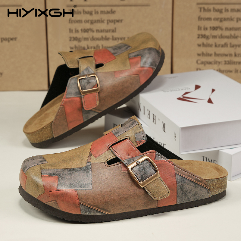 Men'S Shoes Birkenstock - Comfort Cork Leather Slippers for Unisex